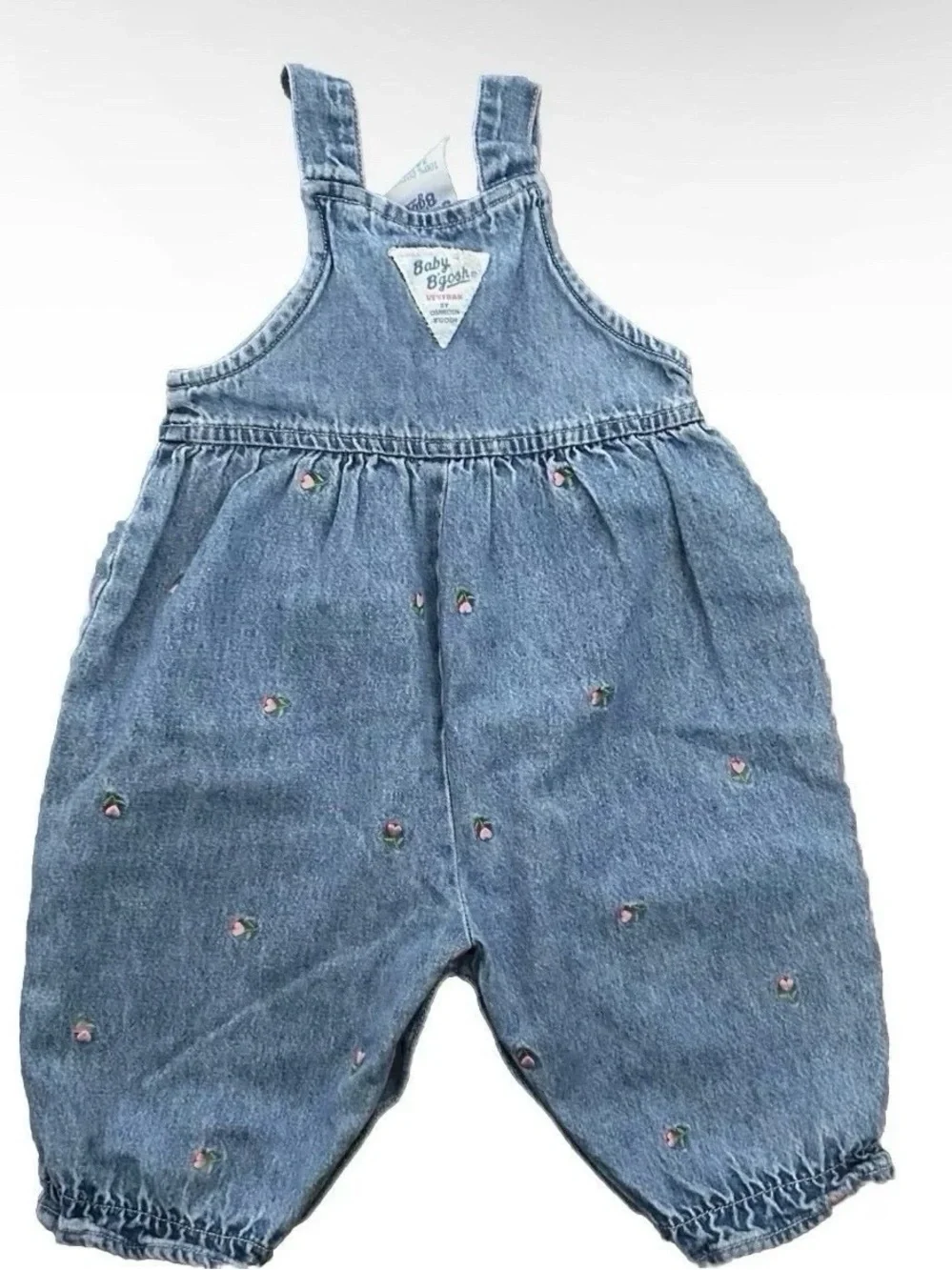 Vintage Baby B’gosh Embroidered Floral Overalls Size 3-6 Months 90s